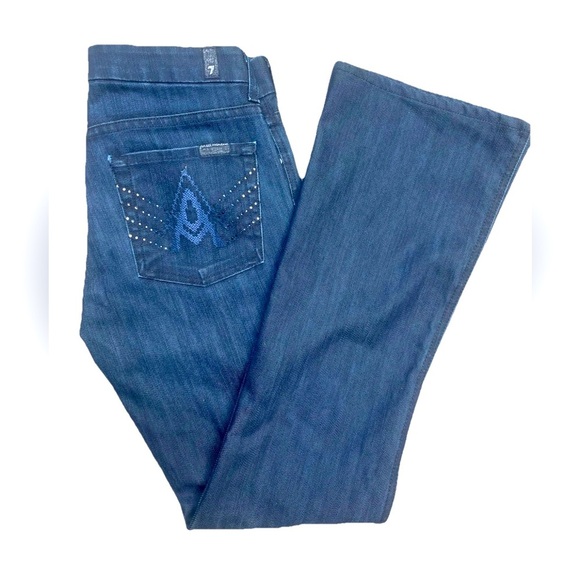 7 For All Mankind VTG Y2K LOW RISE Crystal A-Pocket Flare Jeans Womens Sz 27 - Picture 1 of 15